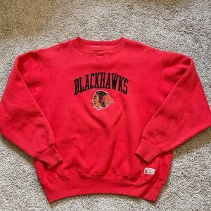 Chicago Blackhawks Red Crewneck LOGO 7 Large 90's